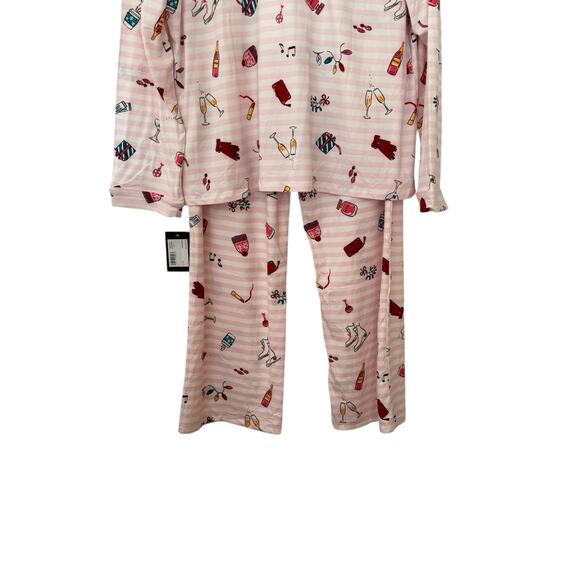 NWT Kate Spade NY XL Pink Striped Novelty Print Pajama Set Cozy Chic Loungewear - Picture 5 of 11